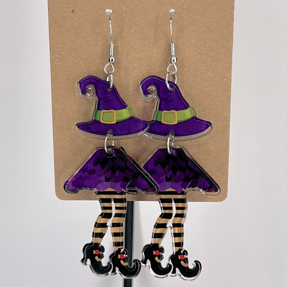 Chic Witch Leg Dangle Acrylic Earrings - Double-Sided Fashion Jewelry